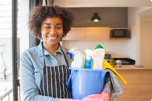 Lady with cleaning Supplies